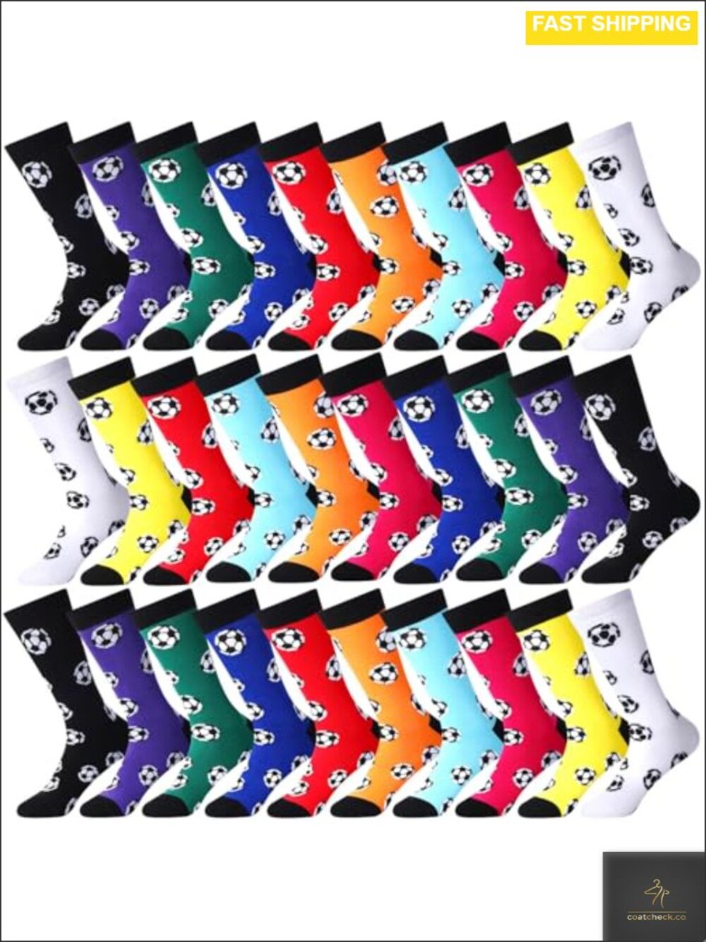 Polyester Athletic Crew Socks Soccer Theme 30 Pair Women's Size 6-12